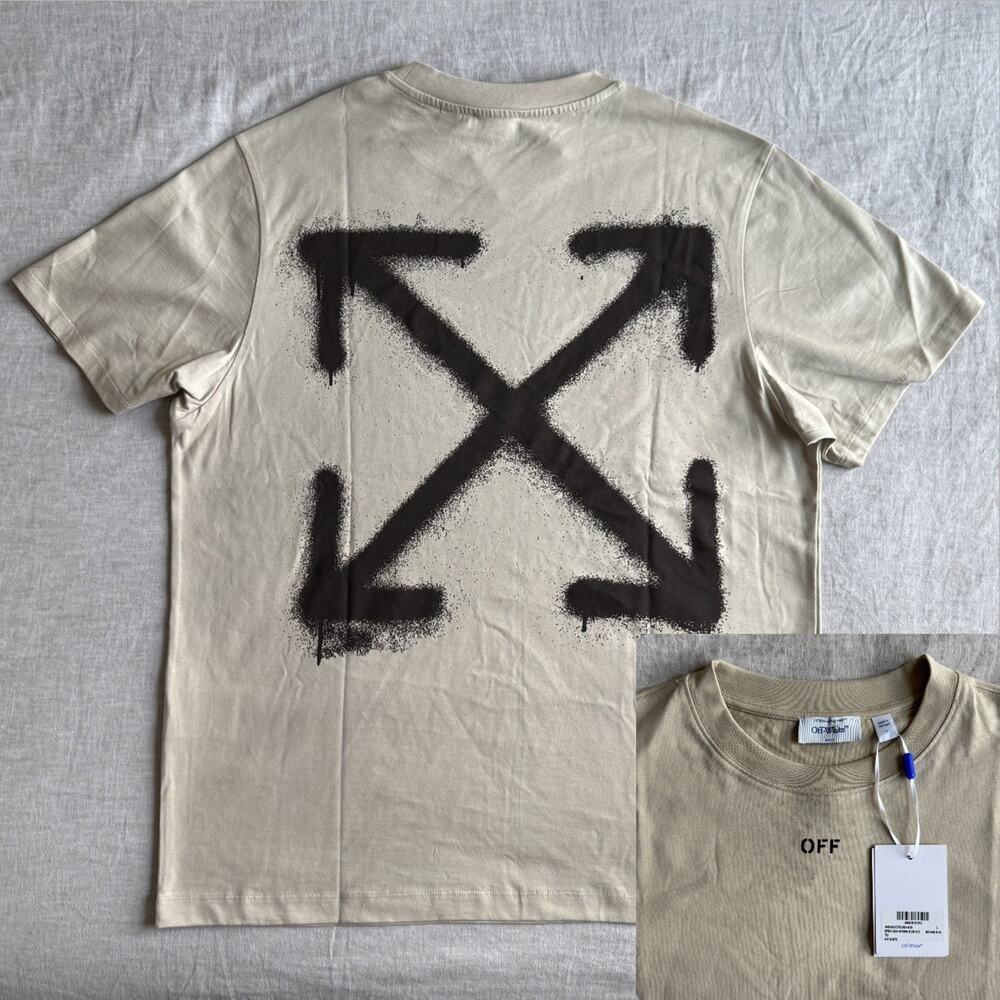 [MENS LARGE L] Off-White Spray Paint Arrow Box T-Shirt FW22 Brown Rice Tan Beige
